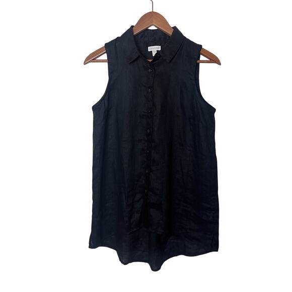 Garnett Hill Easy Linen Button-Down Tunic Tank Top Women’s Sz 4 Black - Picture 3 of 7